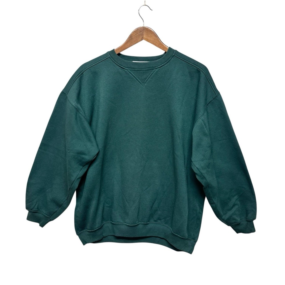 Vintage Womens Pullover Sweater Size L Long Sleeve Crew Neck Solid Green Athleti